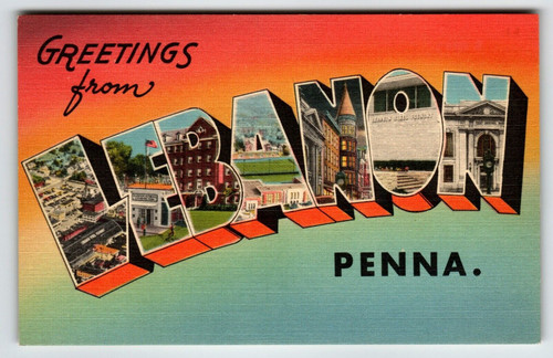 Greeting From Lebanon PA Large Letter Postcard Pennsylvania Linen Unused Tichnor