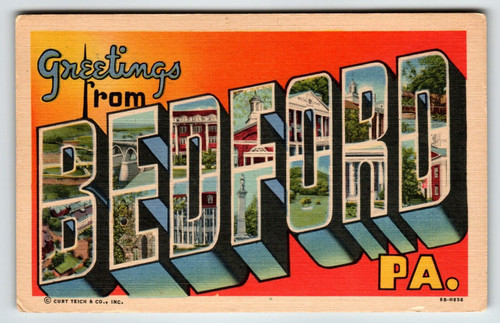 Greeting From Bedford Large Letter Postcard Pennsylvania Linen Unused C T Co.