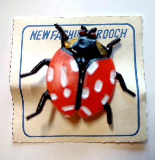 Lady Bug Fashion Brooch Vintage UNUSED Japan Retro Plastic Insect Pin On Header