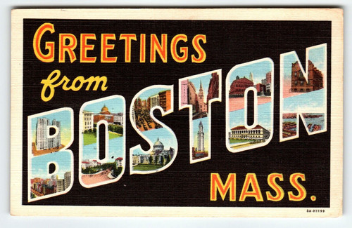 Greetings From Boston Massachusetts Large Letter Linen Postcard Curt Teich Greetings From Boston Massachusetts Large Letter Linen Postcard Curt Teich