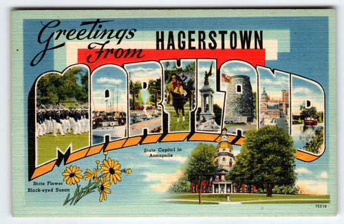 Greetings From Hagerstown Maryland Postcard Large Letter Unused Old Line State