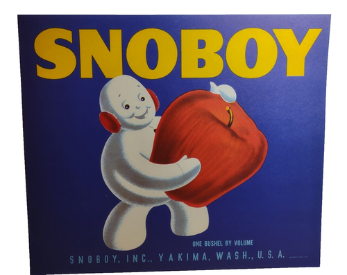 Snoboy Apple Crate Label Snowman Anthropomorphic Vintage 1940s Original Snow Man