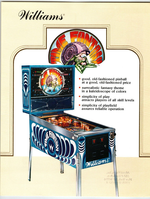 Time Fantasy Pinball Machine Game Flyer Original Vintage Retro Game Artwork 1983