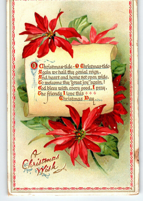 Merry Christmas Postcard Tucks Poinsettias Embossed Series 523 H.M Burnside 1911