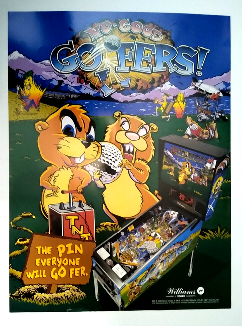 No Good Gofers Pinball Game POSTER 1997 Original 32 X 24 Large Wall Art Promo