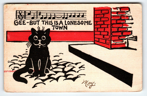 Black Cat Seated Kitten Postcard But This Is A Lonesome Town Music Notes 1907