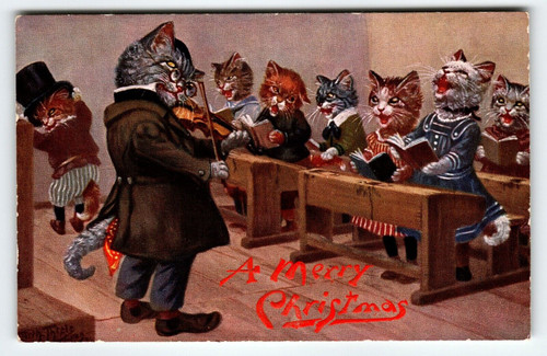 A Mewsical Party Kittens Dressed Cats Musician Postcard Tuck Christmas A. Thiele