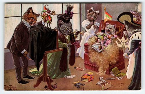 Dressed Cats Postcard Kittens Birthday Photographer Horn Fantasy Auth Thiele