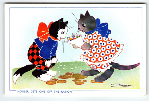 Dressed Cats Postcard Kittens Willy Schemele Mouser Gets One Off The Ration UK