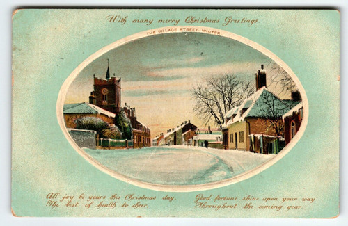 Christmas Postcard The Village Street Winter Snow Church Village 1911 Embossed