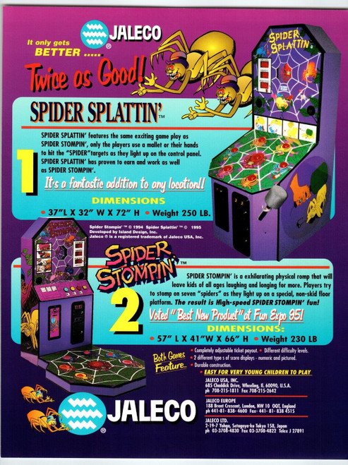 Spider Splattin Arcade FLYER Jaleco Spider Stompin 2 Original NOS Redemption