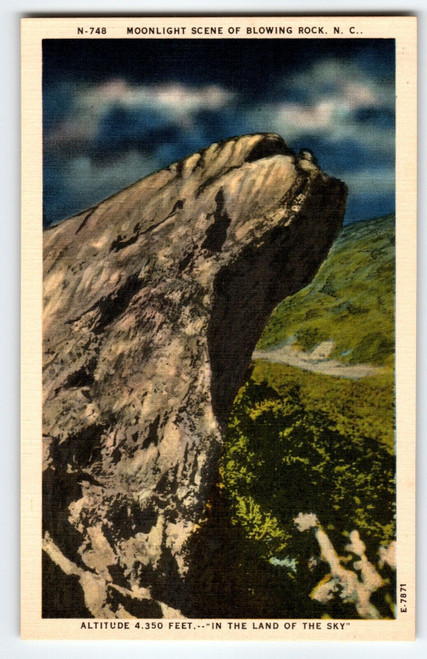 Moonlight Scene Of Bowing Rock Mountain North Carolina Linen Postcard Unused