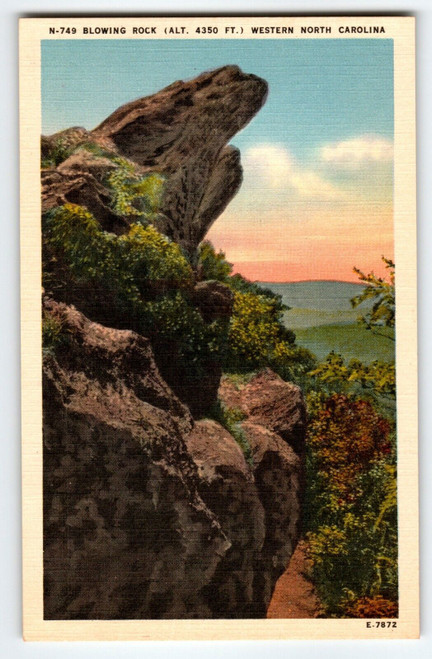 Blowing Rock Mountain Cliff Western North Carolina Linen Postcard Unused Vintage