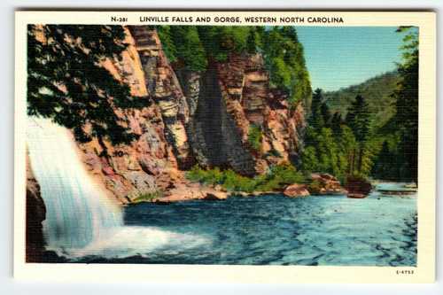 Linville Falls And George Western North Carolina Linen Postcard Vintage Unused