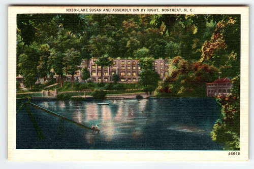 Lake Susan And Assembly Inn Montreat North Carolina Linen Postcard Unused