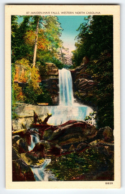 Maiden Hair Falls Western North Carolina Linen Postcard Unused Waterfalls