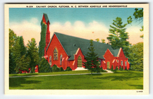 Calvary Church Fletcher North Carolina Linen Postcard Unused Asheville Vintage