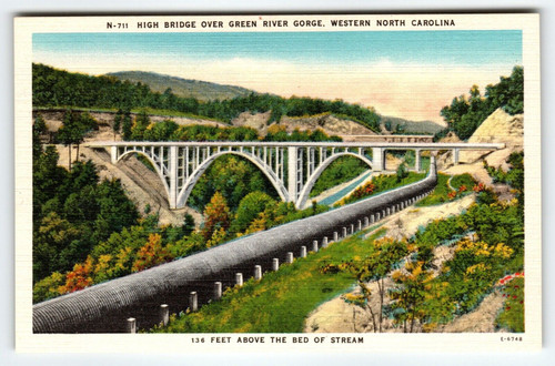 High Bridge Over Green River Gorge Western North Carolina Linen Postcard Unused