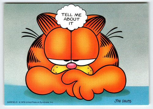 Garfield Tell Me About It Postcard Signed Jim Davis Comic Cat 1978 Continental