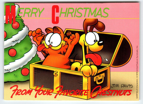 Garfield Merry Christmas Postcard Odie Dog Jim Davis Comic Orange Tabby Cat 1978