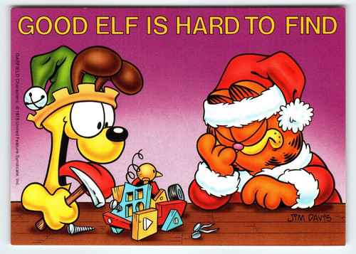 Garfield Christmas Postcard Goof Elf Odie Jim Davis Comic Orange Tabby Cat 1978