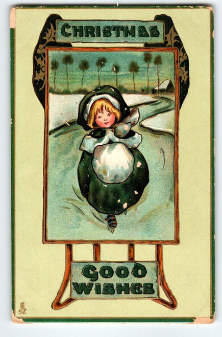 Christmas Postcard Dutch Girl Ice Skating Muff Ivy M. James Series 522 Tuck