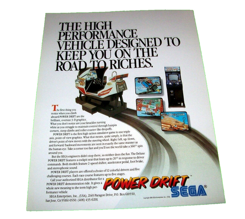 Power Drift Arcade Game Flyer 1988 Original Video Racing Vintage Retro Artwork