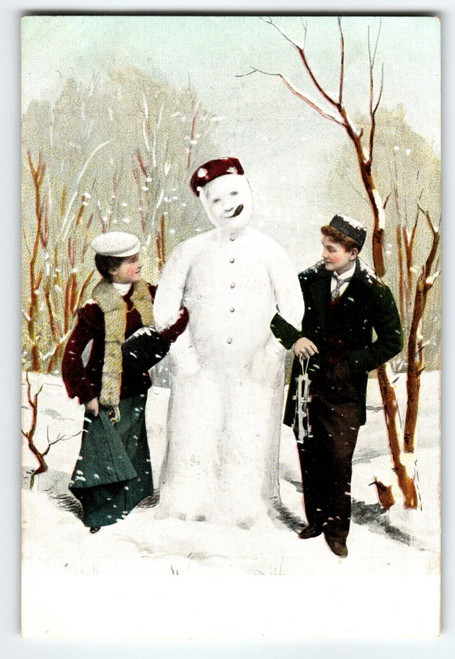 Christmas Postcard Human Like Snowman Cigar In Mouth Children Unusual Series 341