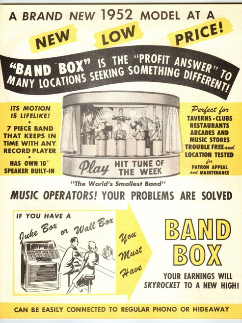 Band Box Jukebox Flyer 1952 Mechanical Manikin Musicians Chicago Coin Original