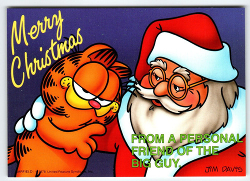 Garfield Christmas Postcard Santa Claus Jim Davis Comic Orange Tabby Cat 1978