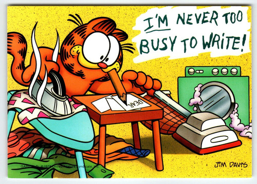 Garfield Postcard Never Too Busy To Write Jim Davis Comic Orange Tabby Cat 1978