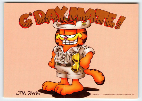 Garfield Postcard G' Day Mate Australian Jim Davis Comic Orange Tabby Cat 1978