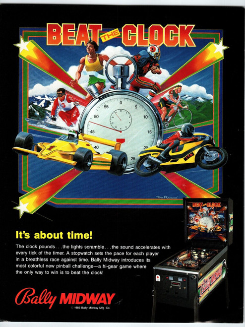 Beat The Clock Pinball FLYER Original 1985 Retro Game Art 8.5" x 11" Two Sides