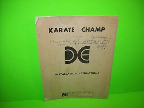 Karate Champ Data East Original 1984 Video Arcade Game Service Repair Manual