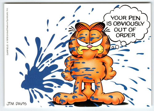 Garfield Cat Postcard Ink Splatter Pen Jim Davis Comic Orange Tabby 1978 Vintage