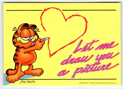 Garfield Cat Postcard Draws A Heart Jim Davis Comic Orange Tabby 1978 Comical