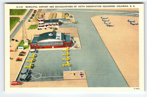 Municipal Airport Planes Runway Columbia South Carolina Linen Postcard Unused