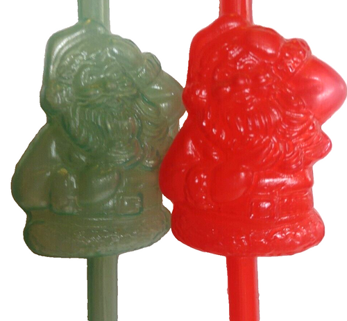 Vintage Santa Claus Green Red Plastic Straws Blow Mold Saint Nick Hong Kong