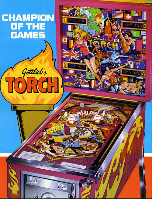 Torch Pinball FLYER Original UNUSED 1980 Art Promo Sheet Olympic Games Vintage
