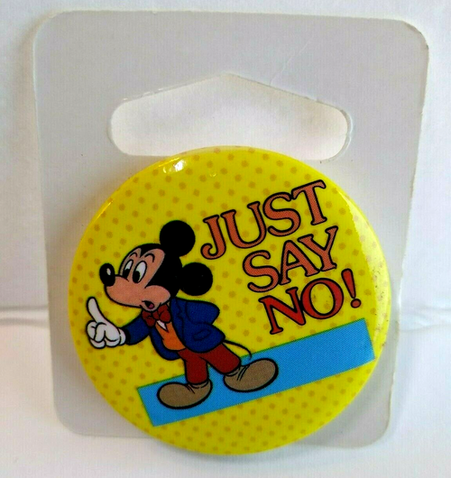 Mickey Mouse Just Say No Disney Button Badge Pinback Vintage One Stop Cartoon