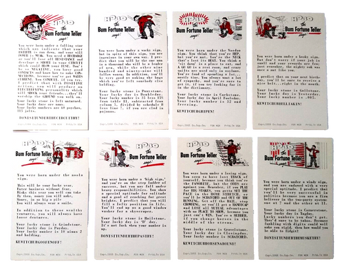 8 Horoscope Hobo The Bum Fortune Teller Penny Arcade Machine Cards Exhibit 1966