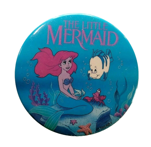 Disney The Little Mermaid Big Button Badge Vintage White Flounder Fish Ariel