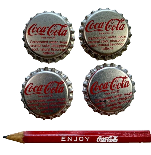 Coca-Cola Vintage Pencil 1950's - 1960's UNUSED Plus 4 NOS Soda Pop Bottle Caps