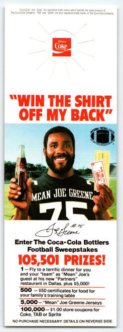 Mean Joe Greene Coca-Cola Promo Bottle Hanger 1981 National Football League