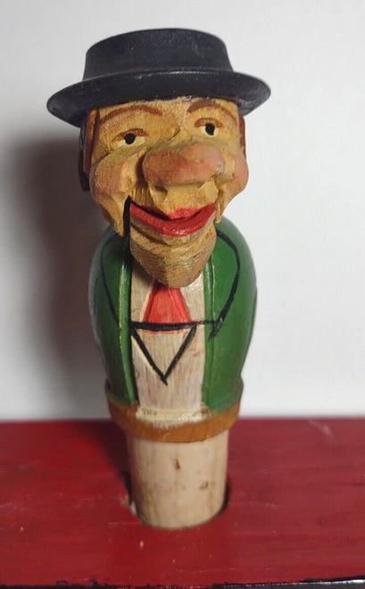 ANRI Bottle Stopper Jaw Dropping Man Kitsch Wooden Carved Animated Vintage Italy