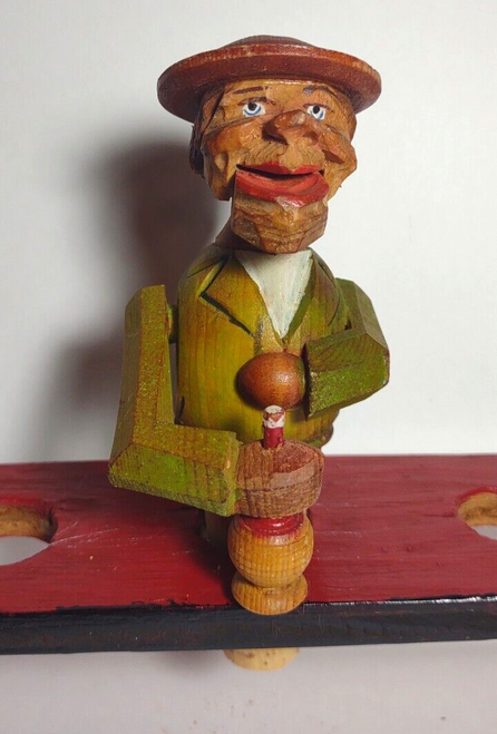 Drinking Puppet Man ANRI Bottle Stopper Wood Carved Animated Vintage Italy