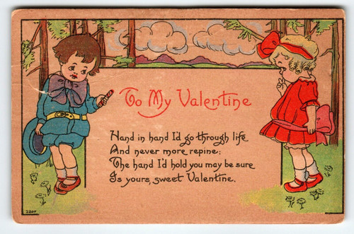 Valentines Day Postcard Children Outside Series 2207 Bergman 1913 Vintage FAIR