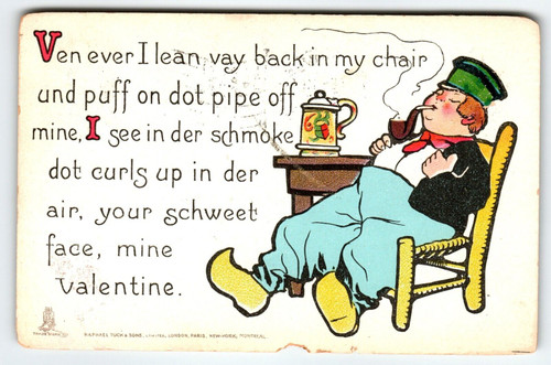 Valentines Day Postcard Dutch Man Smokes Pipe Tuck Beer Stein Undivided Back