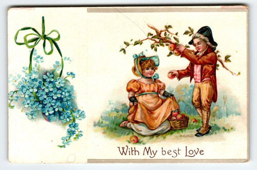 Valentines Day Postcard Victorian Children With My Best Love Germany Vintage