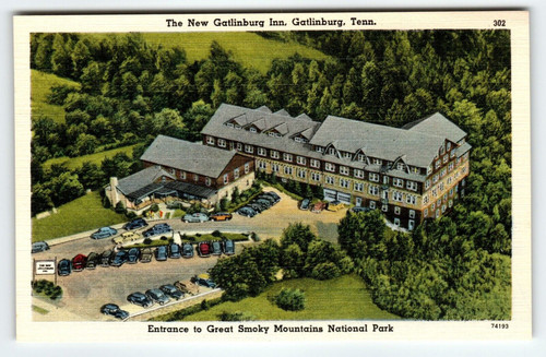 New Gatlinburg Inn Great Smoky Mountains Park Tennessee Postcard Vintage Linen